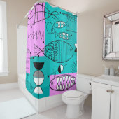 Moderne viskunst uit de middeleeuwen Roze Blauw Douchegordijn (In situ)