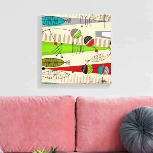 Moderne viskunst uit het midden van de eeuw Abstra Canvas Afdruk (Insitu (Woonkamer))