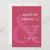 moderne viva magenta en roze bruiloft kaart (Voorkant)