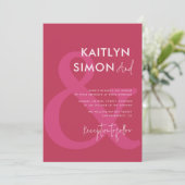 moderne viva magenta en roze bruiloft kaart (Staand voorkant)