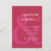 moderne viva magenta en roze bruiloft kaart (Voorkant / Achterkant)