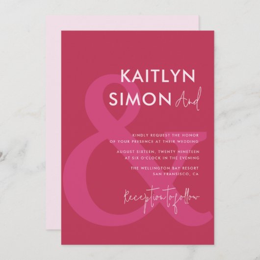 moderne viva magenta en roze bruiloft kaart (Voorkant / Achterkant)