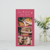 Moderne Viva Magenta Photo Booth Strip QR-code Save The Date (Staand voorkant)