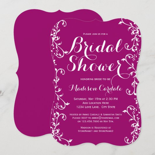 Moderne Vlaamse magenta Bridal Shower-uitnodiginge Kaart (Voorkant / Achterkant)