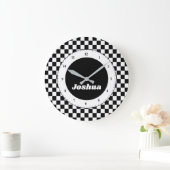 Moderne vlag voor zwarte en witte chequevoeten grote klok (Huis)