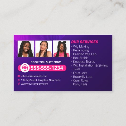 Moderne vlechtende Salon Haarextensies Vlechten Pr Visitekaartje (Achterkant)