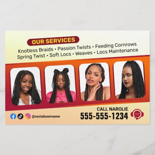 Moderne vlechtsalon vlechtstyliste Haarstylist Flyer (Achterkant)