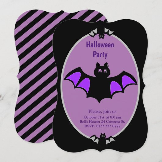 Moderne vleermuizen Halloween uitnodiging (Voorkant / Achterkant)