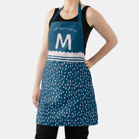 Moderne Vlekken Aangepaste Naam & Monogram Roze & Schort (Insitu)