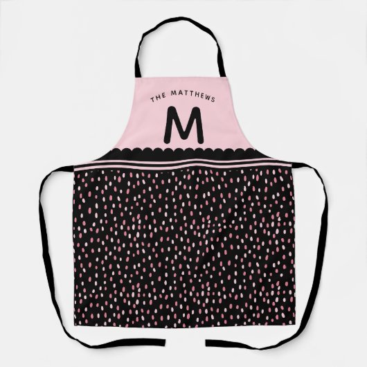 Moderne Vlekken Aangepaste Naam & Monogram Roze &  Schort (Voorkant)