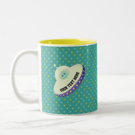 Moderne vliegende schotel & sterren op turquoise tweekleurige koffiemok