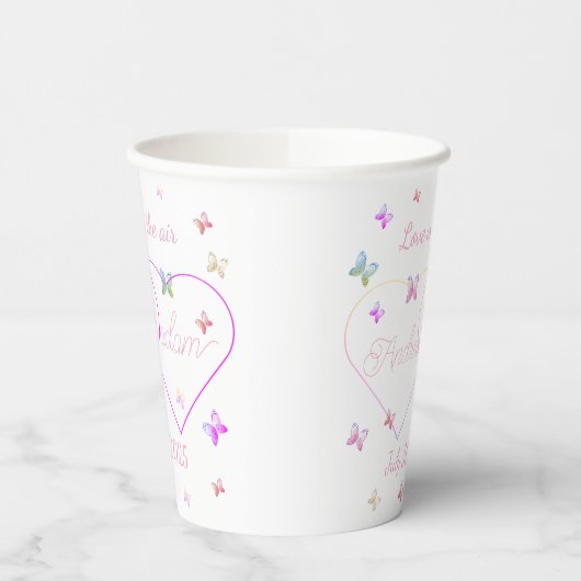 Moderne Vliegende Vlinders Hart Papieren Bekers (Links)