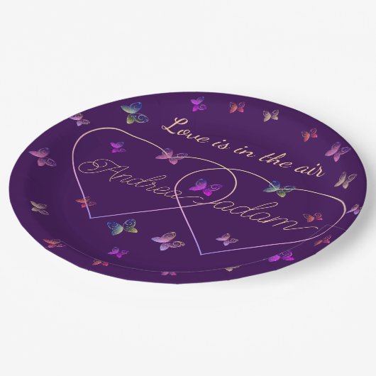 Moderne Vliegende Vlinders Hart Papieren Bordje (Gekanteld)