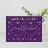 moderne vliegende vlinders hart save the date (Staand voorkant)