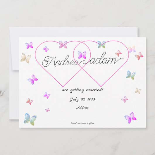 Moderne Vliegende Vlinders Hart Save The Date (Achterkant)