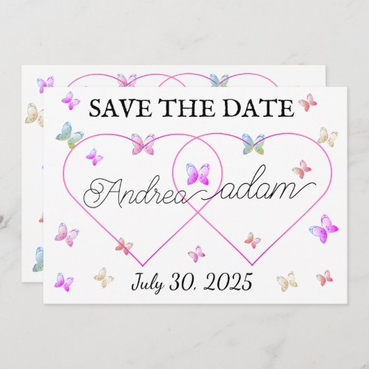 Moderne Vliegende Vlinders Hart Save The Date (Voorkant / Achterkant)