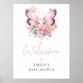 Moderne vlinder bloemen welkom Baby shower Poster