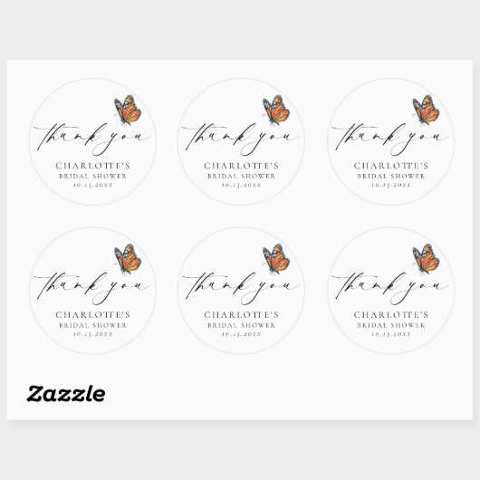 Moderne Vlinder Bruidsbruiloft Ronde Sticker (Vel)