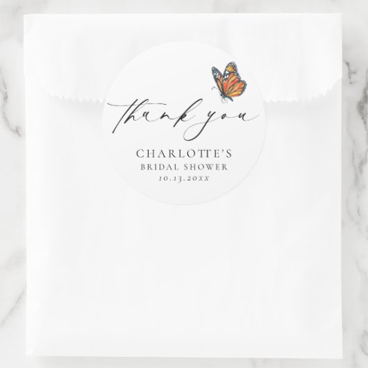 Moderne Vlinder Bruidsbruiloft Ronde Sticker (Tas)