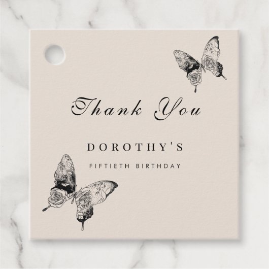 Moderne vlinder ELKE mijlpaal volwassen verjaardag Bedankjes Labels (Voorkant)