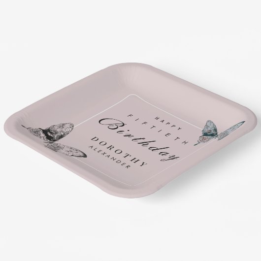 Moderne vlinder ELKE mijlpaal volwassen verjaardag Papieren Bordje (Gebogen)