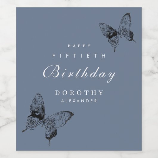 Moderne vlinder ELKE mijlpaal volwassen verjaardag Wijn Etiket (Enkel label)