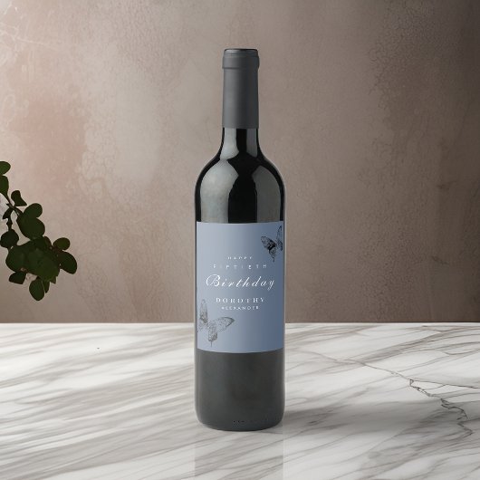 Moderne vlinder ELKE mijlpaal volwassen verjaardag Wijn Etiket