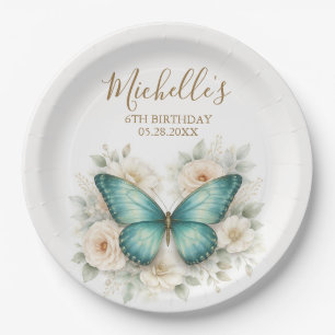 Moderne Vlinder- en Wilde Bloemen Verjaardagsfeest Papieren Bordje