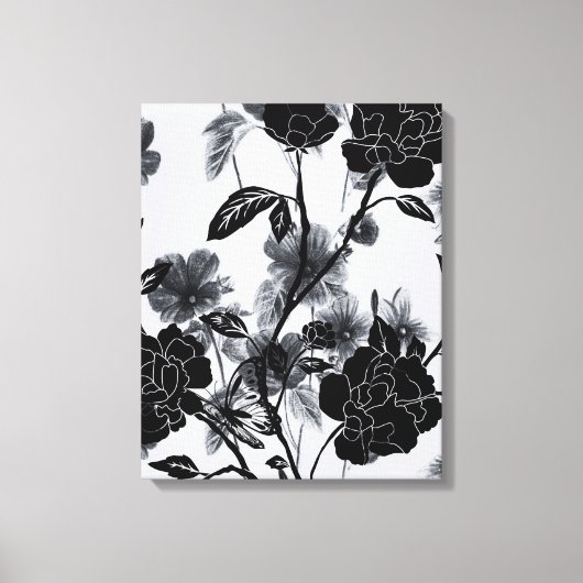 Moderne vlinder Floral Noir Canvas Afdruk (Voorkant)