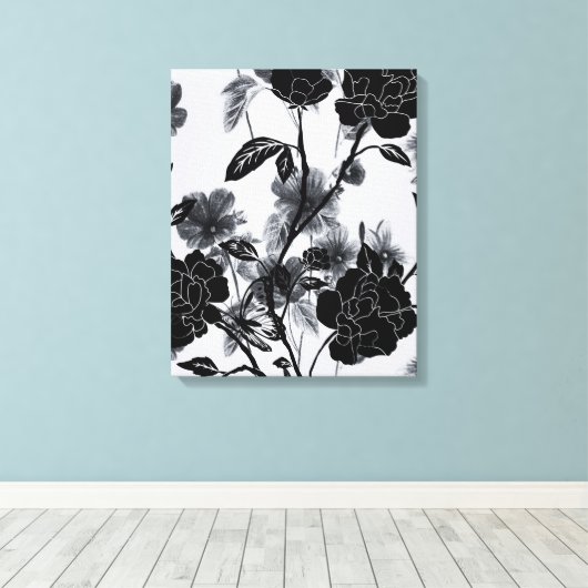 Moderne vlinder Floral Noir Canvas Afdruk (Insitu (Houten vloer))
