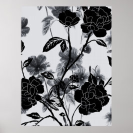 Moderne vlinder Floral Noir Poster
