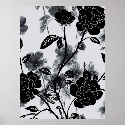 Moderne vlinder Floral Noir Poster (Voorkant)