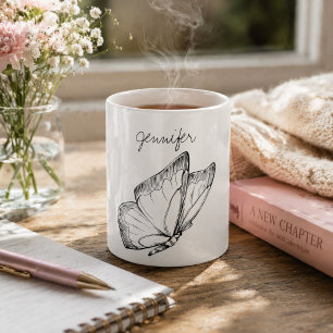 Moderne Vlinder Illustratie Monogram Koffiemok