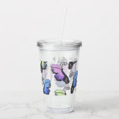 Moderne vlinder kleurrijke doedels acryl drinkbeker (Achterkant)