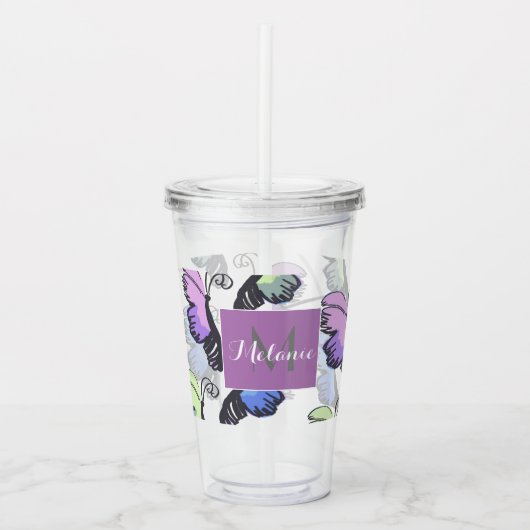 Moderne Vlinder Kleurrijke Doodles Acryl Drinkbeker (Voorkant)