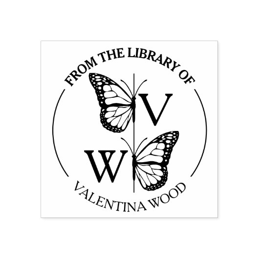 Moderne Vlinder Monogram Bibliotheek Boek Rubberstempel (Afrduk)