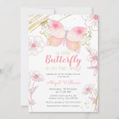 Moderne vlinderbloemige roze gouden Baby shower Kaart (Voorkant)