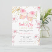 Moderne vlinderbloemige roze gouden Baby shower Kaart (Staand voorkant)