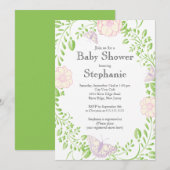  moderne vlinderbloemigen Baby shower Kaart (Voorkant / Achterkant)