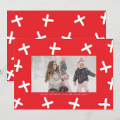 Moderne vlindergrens Foto rood en witte kerstjuwel Feestdagenkaart (Voorkant / Achterkant)