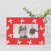 Moderne vlindergrens Foto rood en witte kerstjuwel Feestdagenkaart (Staand voorkant)