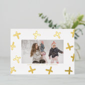 Moderne vlindergrens | Goud en witte kerstgerechte Folie Feestdagenkaart (Staand Voorkant)