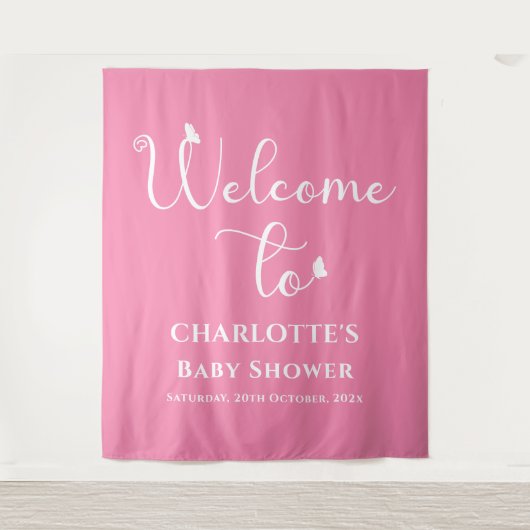 Moderne Vlinderkalligrafie Baby shower Achtergrond Wandkleed (Voorkant)