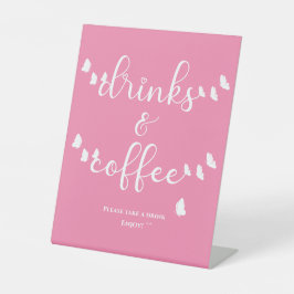 Moderne vlinderkalligrafie Drinken & Koffie Reclamebord Met Voetstuk
