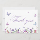 Moderne Vlinders Bloemig Paarse Bruidsdouche Bedankkaart (Voorkant)