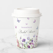 Moderne vlinders bloemig Paarse Vrijgezellenfeest Papieren Bekers (Achterkant)