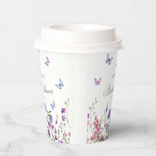 Moderne vlinders bloemig Paarse Vrijgezellenfeest Papieren Bekers (Rechts)