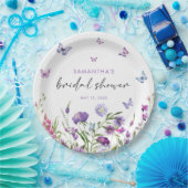 Moderne vlinders bloemig Paarse Vrijgezellenfeest Papieren Bordje (Feest)