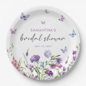 Moderne vlinders bloemig Paarse Vrijgezellenfeest Papieren Bordje (Voorkant)
