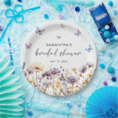 Moderne vlinders bloemig Paarse Vrijgezellenfeest Papieren Bordje (Feest)